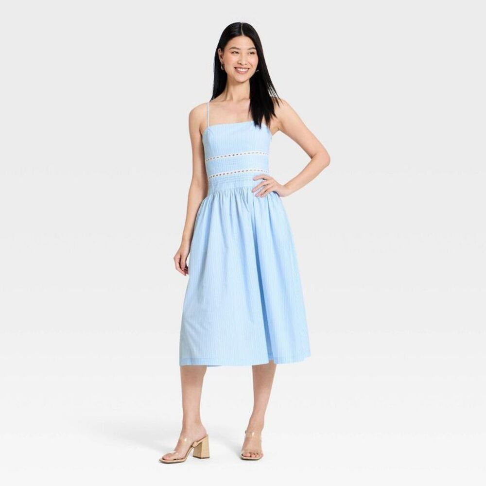 Women's Lace Trim Midi Dress - A New Day Light Blue S - Picture 3 of 4